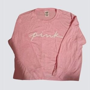 PINK VS Cozy PJ Top Long Sleeve light pink w/ white script logo